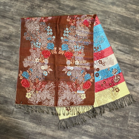 pashmina Accessories - Pashmina Silk Blend Floral Scarf Wrap